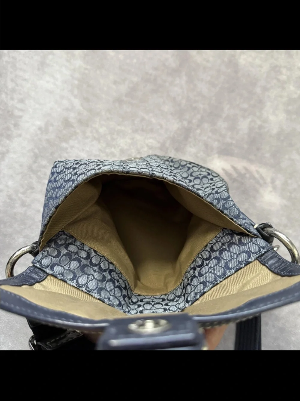 Coach Blue Signature Jacquard Crossbody with Black Leather Trim